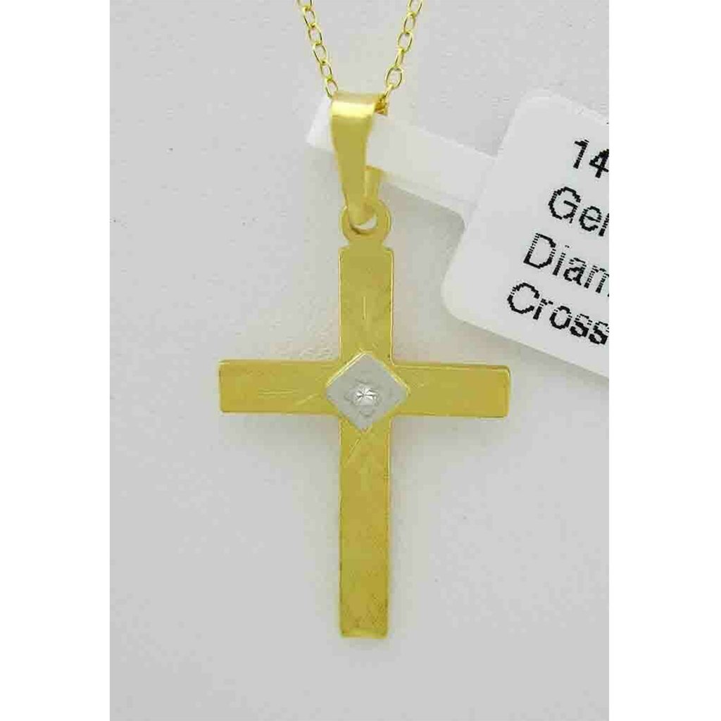 Natural Diamond Cross Pendant Solid 14k Yellow Gold